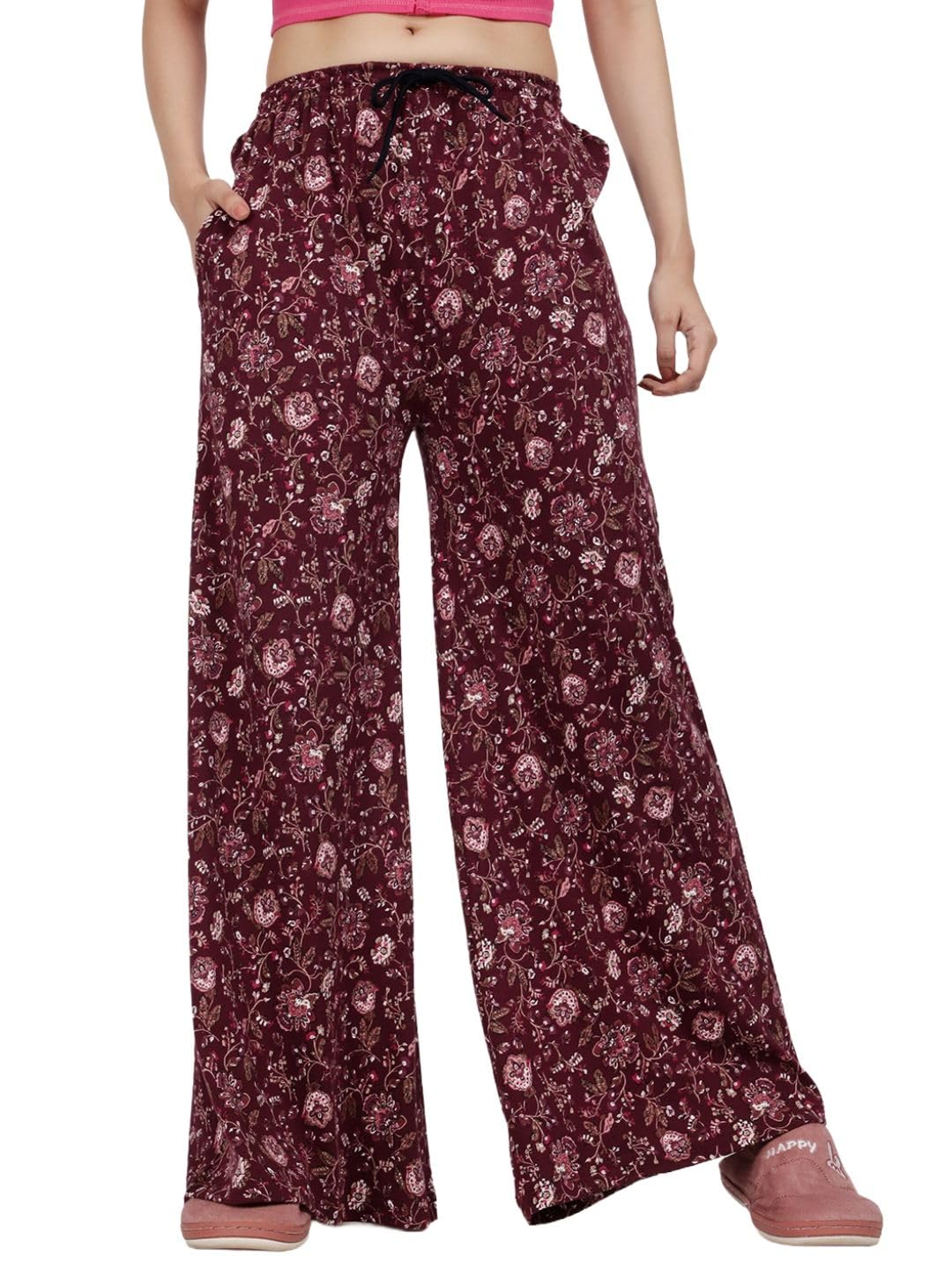 esplendido Women pyjama pure cotton relaxed fit Wide-leg loungepant (Brick red;XL)-picture-16