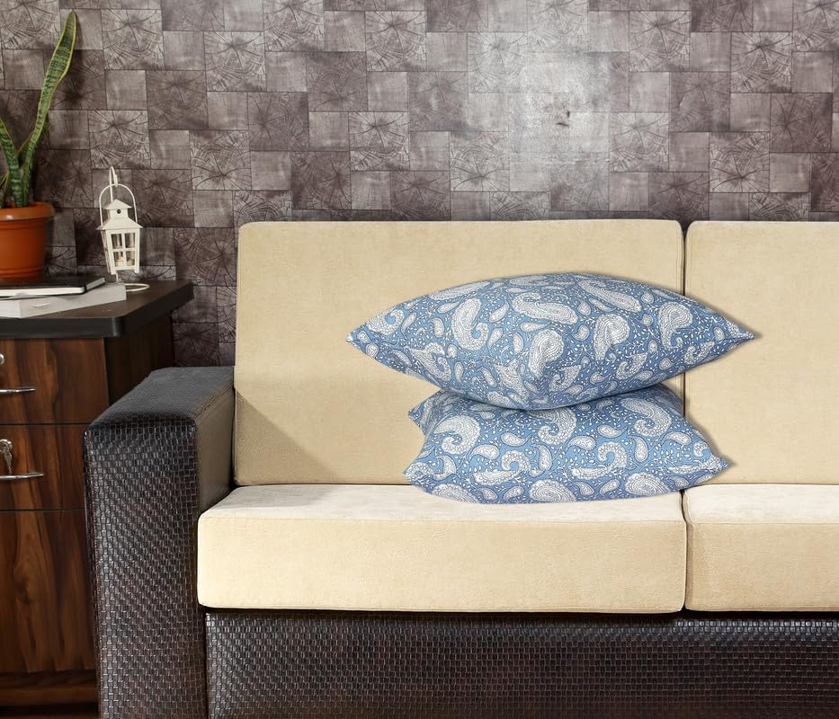 Texstylers Cotton Blue Paisley Reversible 20 x 20 Inches Jaipuri Printed Cushions Cover, Pack of 2