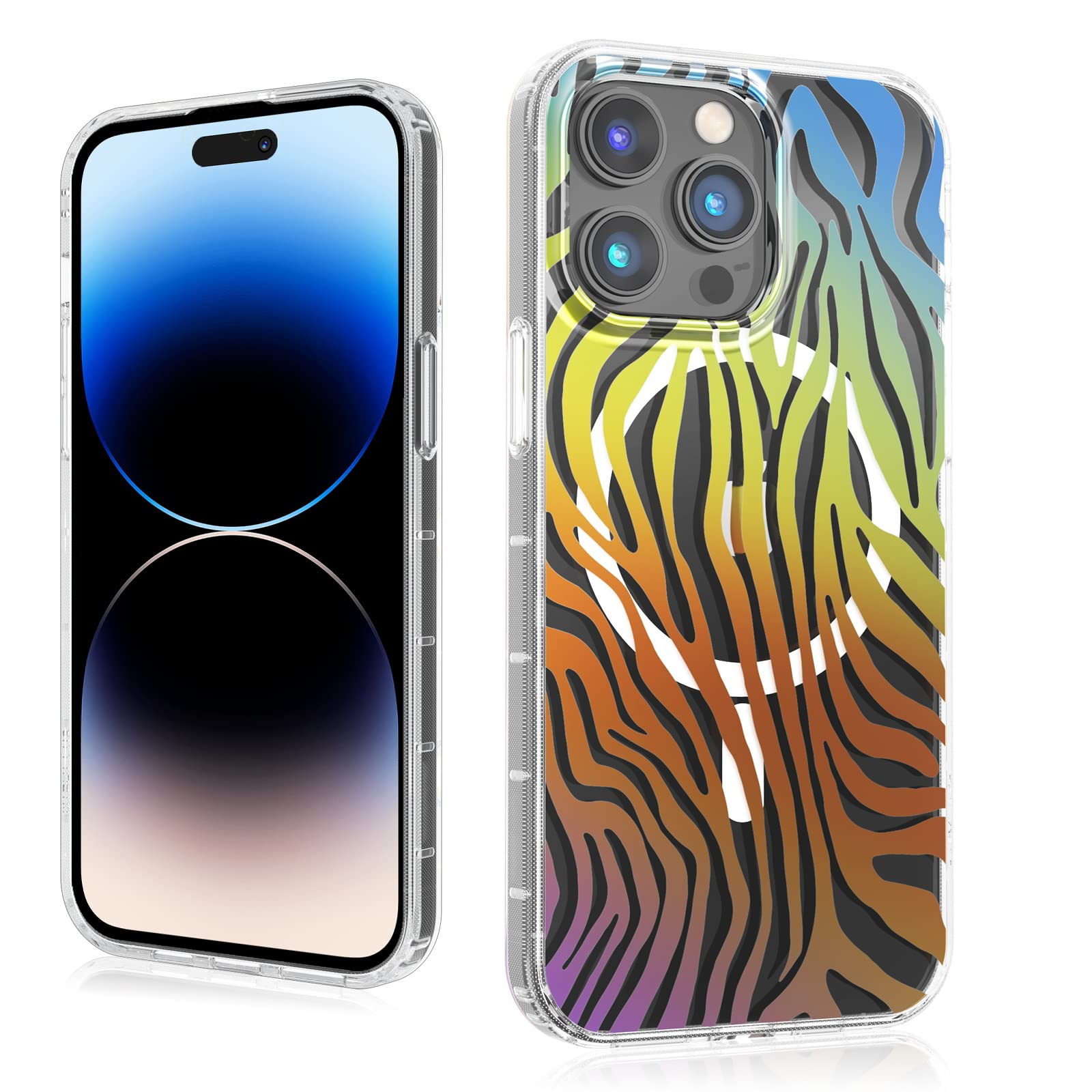 MYBAT PRO Magnetic Slim Clear Case for iPhone 14 Pro Case 6.1 inch, Compatible with MagSafe, Stylish Dazzle Color Mood Series for Women Girls, Military Grade Drop Shockproof Non-Yellowing, Zebra