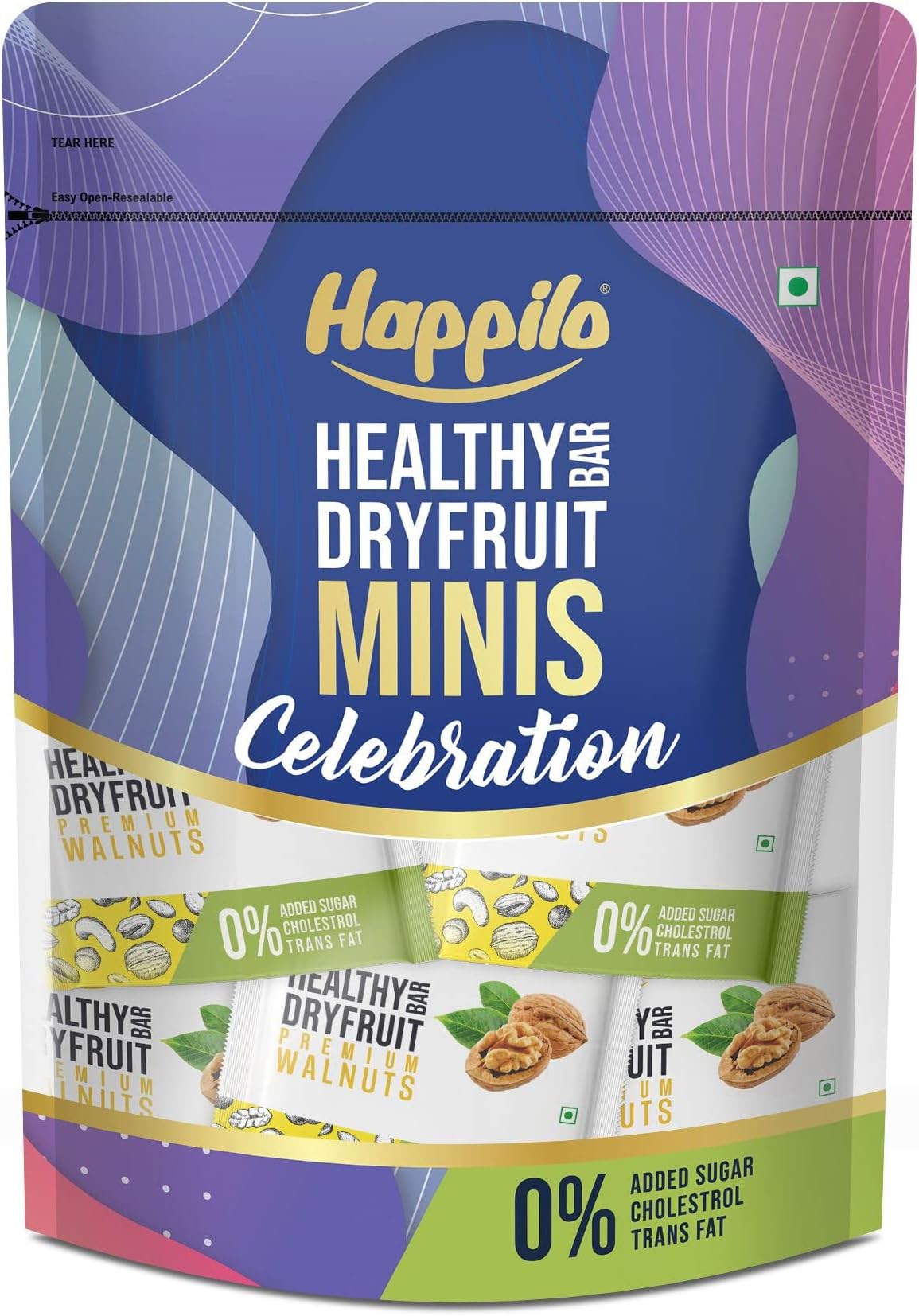 Happilo Premium Walnuts Healthy Mini Dry Fruit Bar Pack of 12 (15g each), Healthy Snack, High in Protein Nuts, No Added Sugar
