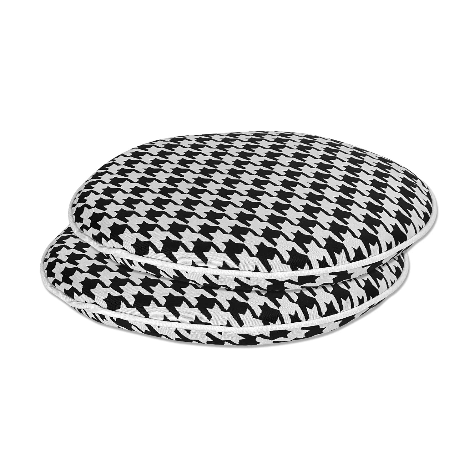 FBTS Prime Bistro Chair Cushions Set of 2 Black Outdoor Seat Cushions 16x16 Inch Houndstooth Round Patio Chair Pads for Chair or Patio Furniture