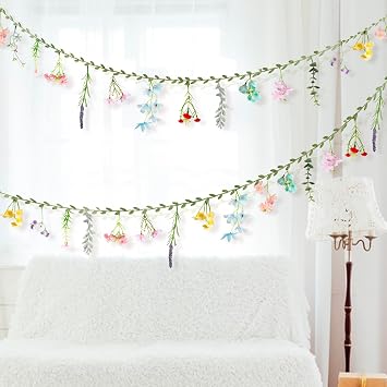 2 PCS 6.5 Ft Artificial Flower Banner Spring Wildflower Garland Hanging Flowers for Decoration Floral Backdrop for Bridal Shower Home