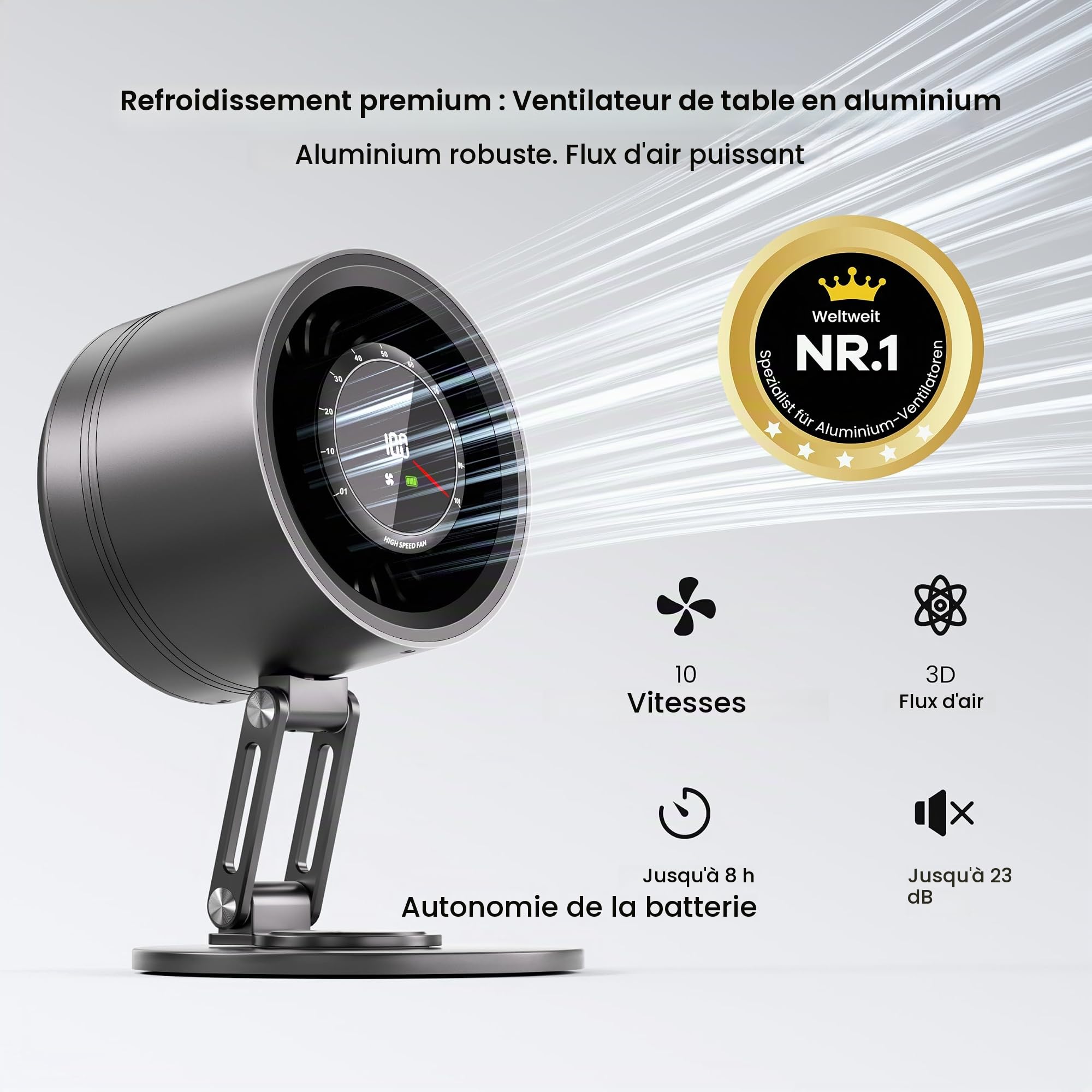 kstime Ventilateur de Bureau USB en Alliage d’Aluminium