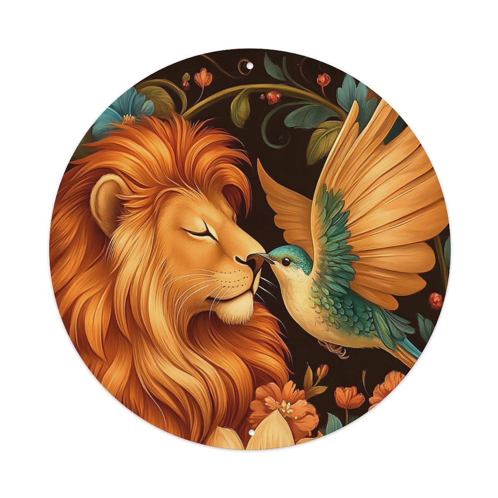 Animal Artwork The Lion And The Bird Vintage Metal Tin Sign Plaque Wall Decor for Cafe, Club Bar, Office, Garden Metal Poster 8x8Inch