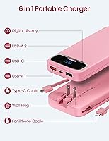 Vista 2 de 12000mAh Lightweight-Portable-Charger-Power-Bank with Built-in Cables and AC Wall Plug, PD20W USB-C Fast Charging Battery Pack, LED Display External