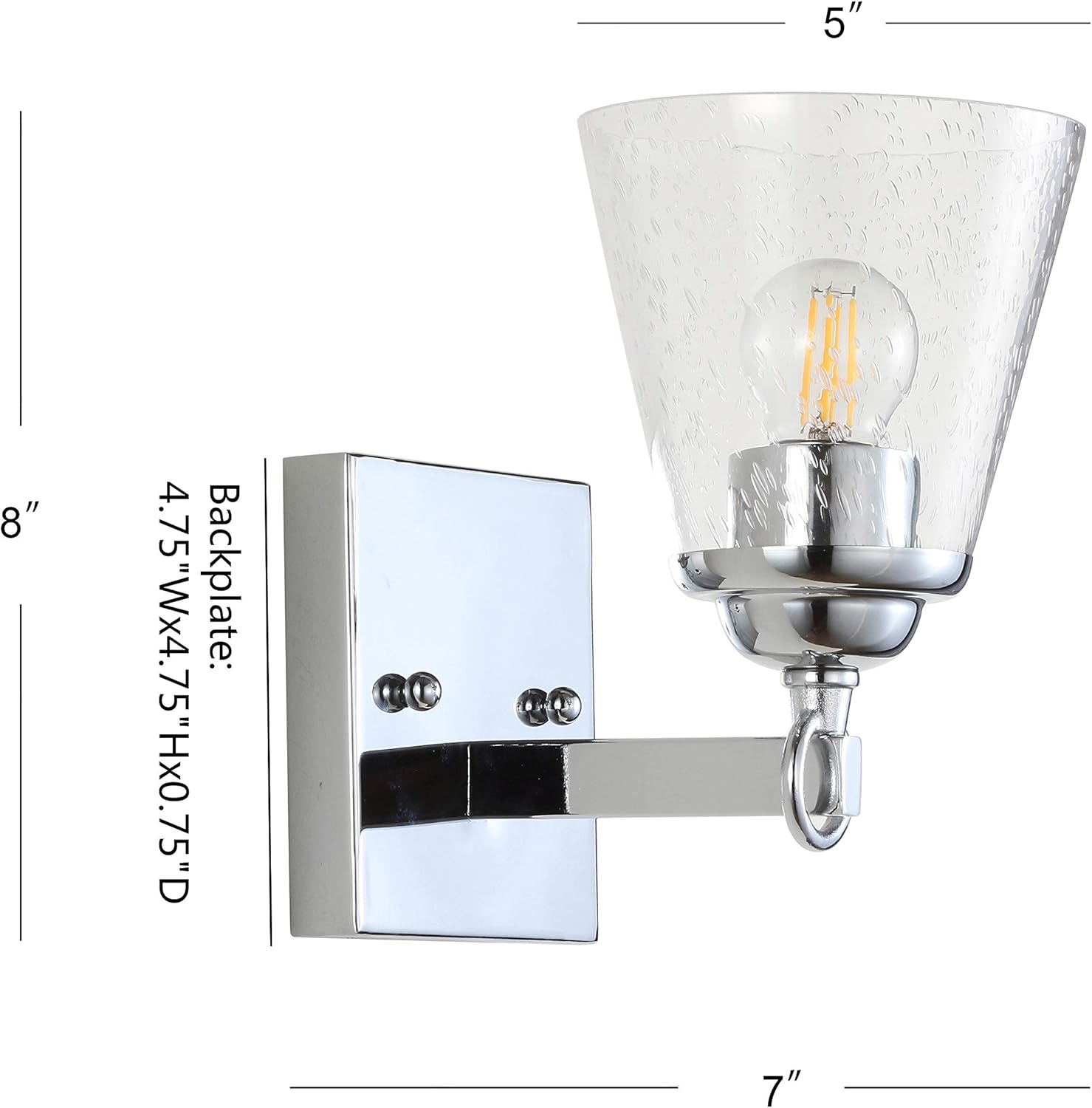 JONATHAN Y 5" Chrome Marion 1-Light Vanity Light Wall Sconce for Bathroom Decor, Clear Seeded Glass Shade, Reversible Hardwired Lamp for Mirror Hallway, LED Bulb JYL7432A
