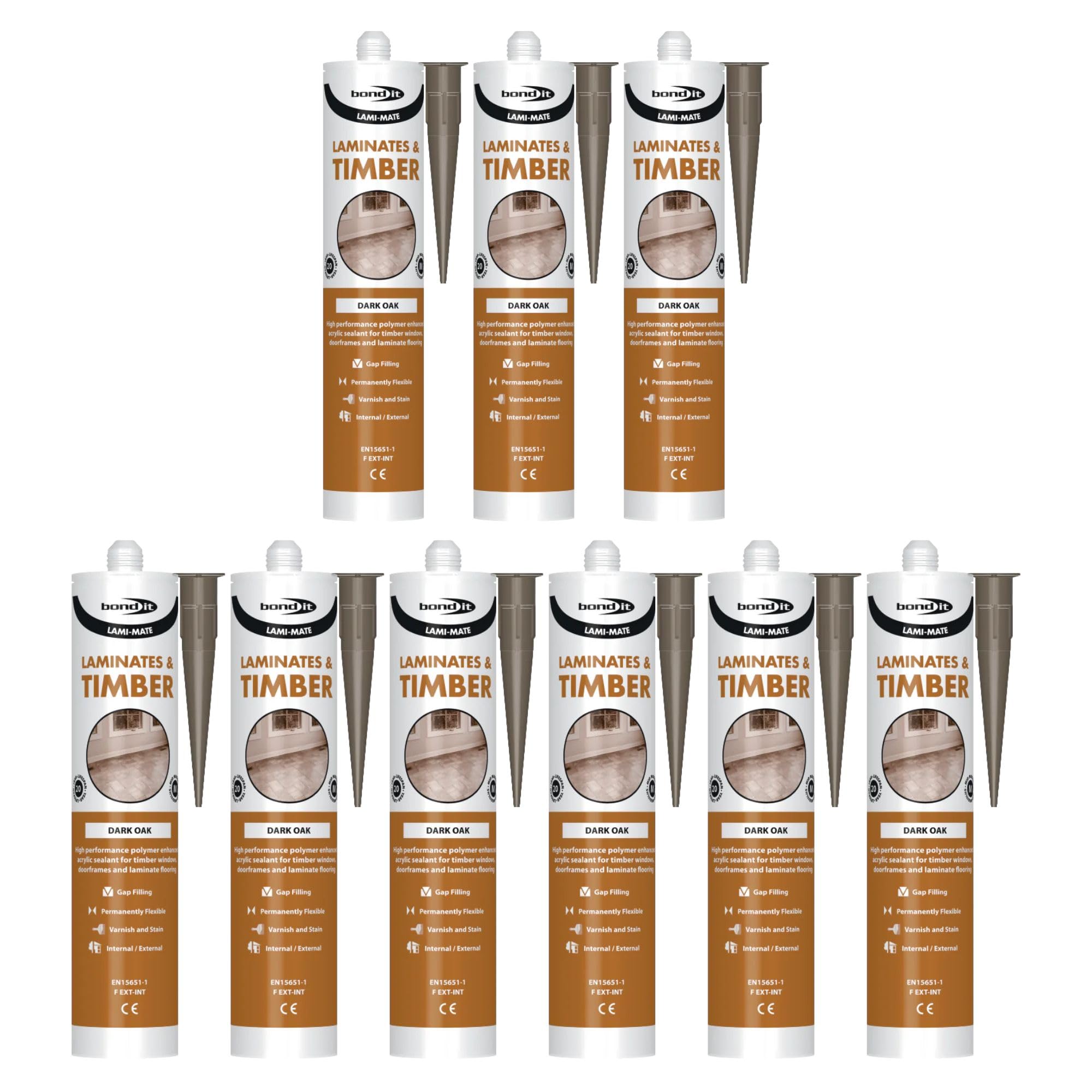 Bond It LAMI-MATE Flexible Sealant & Gap-Filler – 9x Dark Oak, 285ml | Premium Sealant Filler for Timber & Laminate Flooring | Paintable & Stainable – Non-Shrinking – Interior & Exterior Use