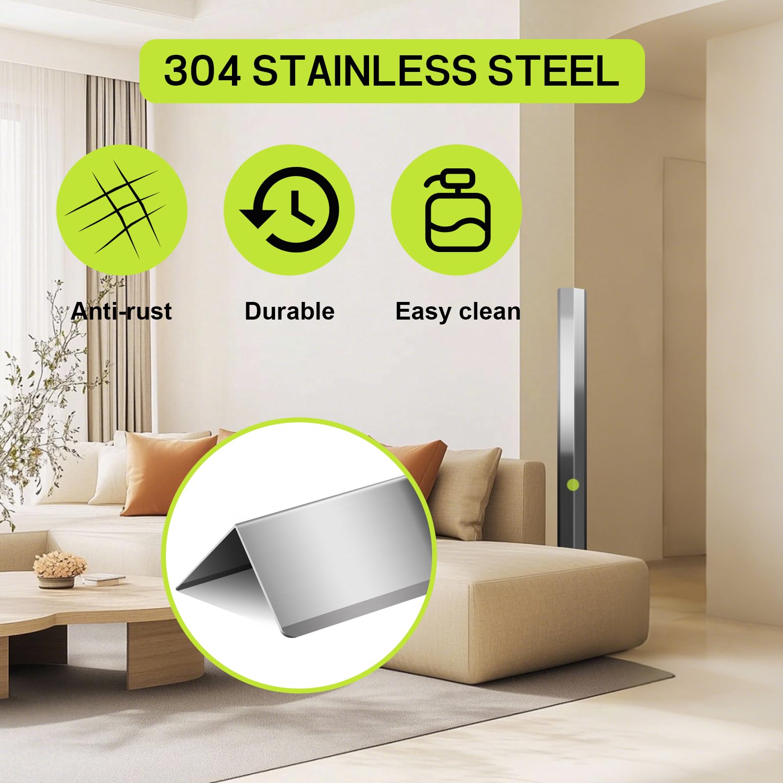 Lot de 10 protections d'angle murales en acier inoxydable 304 en forme de L avec angle de 90 degrés pour la protection et la décoration des murs.