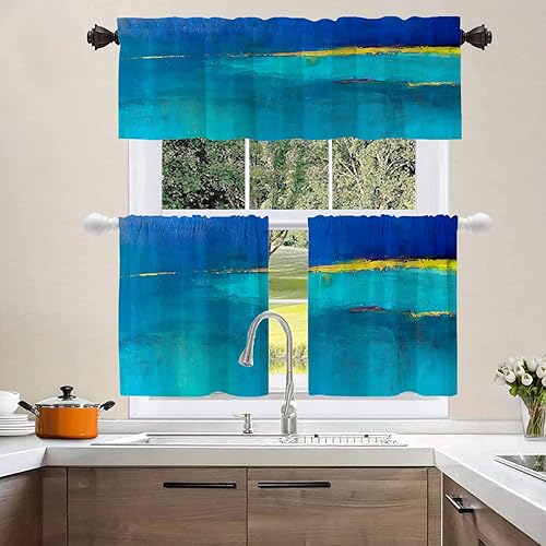 Miniatura 2 de Shrahala Cenefas de cocina modernas de pintura al óleo, cortinas abstractas de media ventana, tratamiento de ventana de poliéster multicapa para