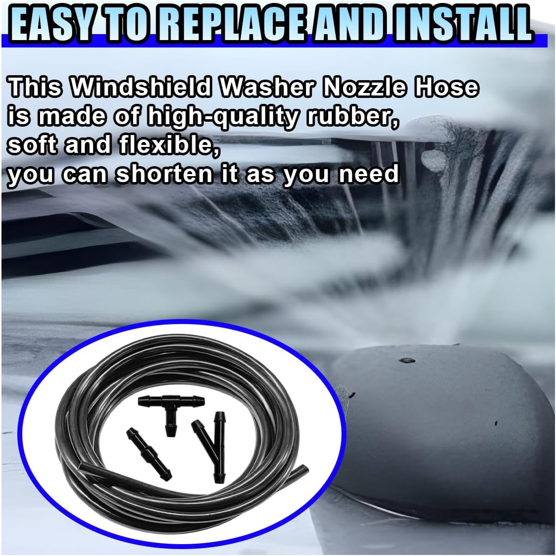 Universal Car Windshield Washer Hose Kit, 4M/13Ft Rubber Washer Fluid Hose with 30 Pcs Hose Connectors for Most Car Water Pump and Nozzles, Auto Windshield Wash Repair Accessories Kit
