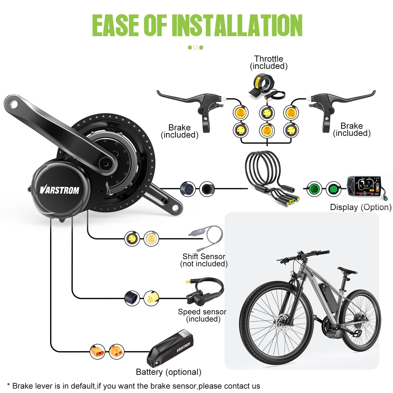 TSDZ-2B Z8 TSDZ16 36V 48V 250W Kit de Motor Central, Motor con Sensor de par, con Pantalla y Batería Opcionales, Kit Conversion Bicicleta Electrica Tong*/Sheng para BB 68-73mm MTB