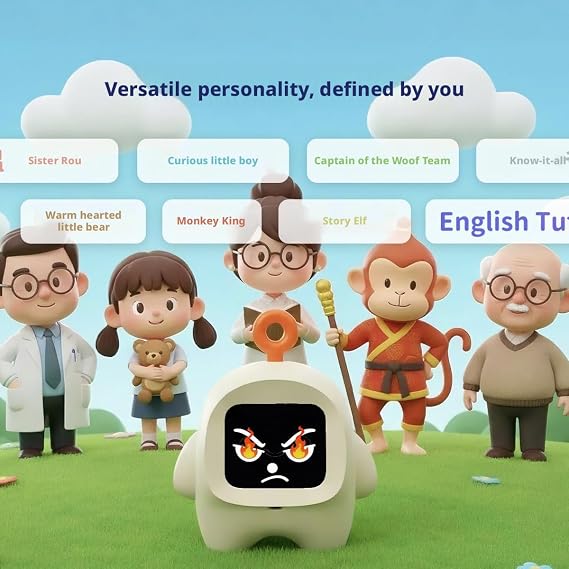 AI Desktop Companion Robot with Chat, Translation & Alarm Clock, Smart Interactive Pet with Emotional Expressions, Voice Assistant & Learning Features, Cute Desk Gadget (White)
