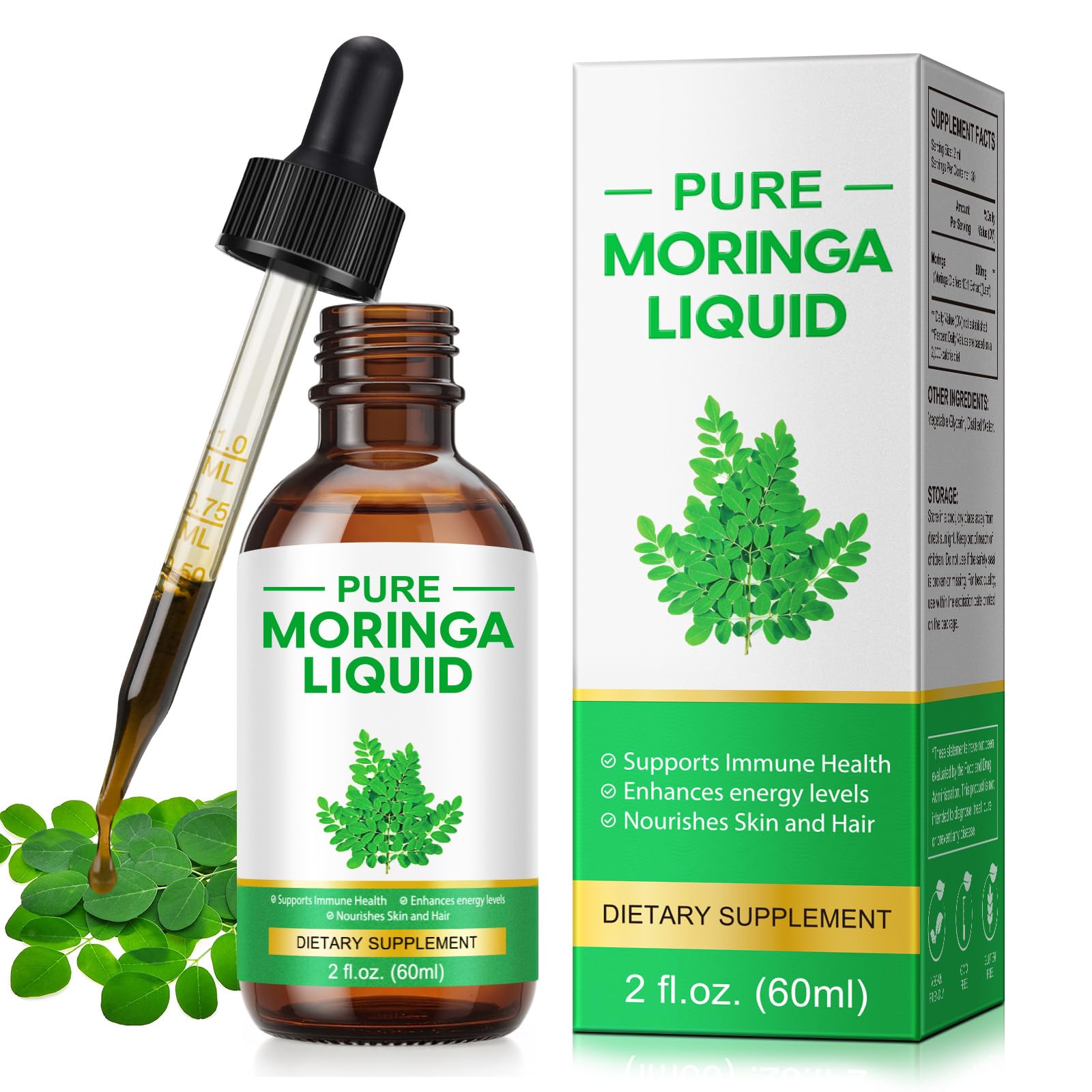 Pure Moringa Oleifera Liquid Drops for Energy,Organic Moringa Leaf Extract w.Turmeric,Black Pepper,Metabolism Immune Skin Joint & Gut,Leaf Extract 6X Absorption Than Powder Capsule Gummies