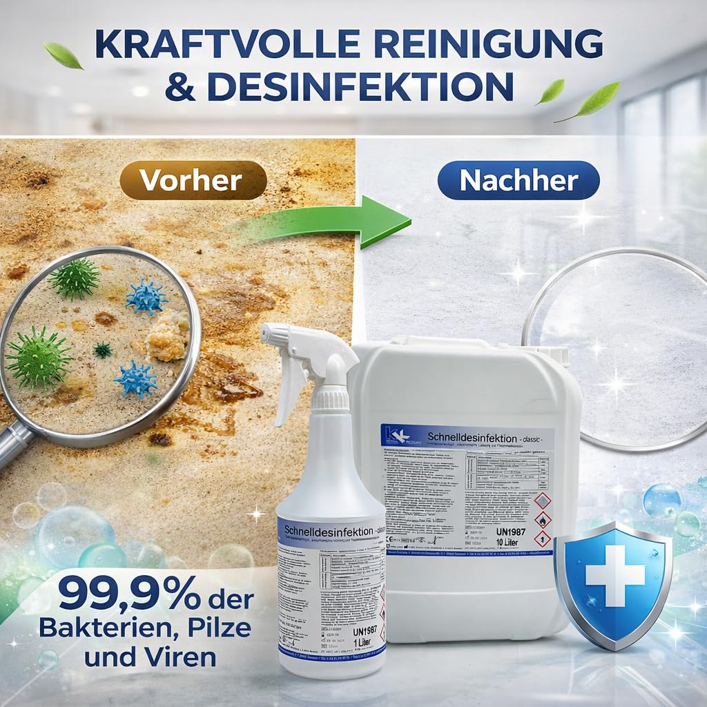 KK Schnelldesinfektion Spray Duft CLASSIC - Hochwirksames Desinfektionsmittel 3x 1L Fl. für Oberflächen – Wirksam gegen Bakterien, Viren & Pilze – Ideal für Haushalt, Praxis&Gewerbe