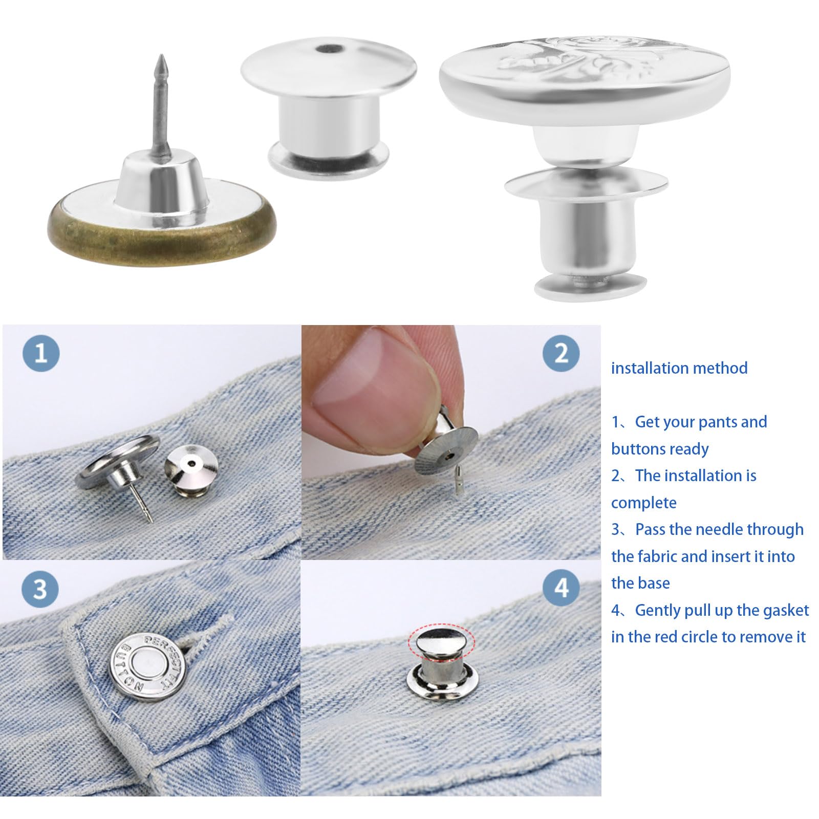 Boutons De Serrage Pour Pantalon - Lot De 6, Métal Anti-rouille, Sans Couture - Ajuste La Taille De Jeans, Jupes, Pantalons De Maternité