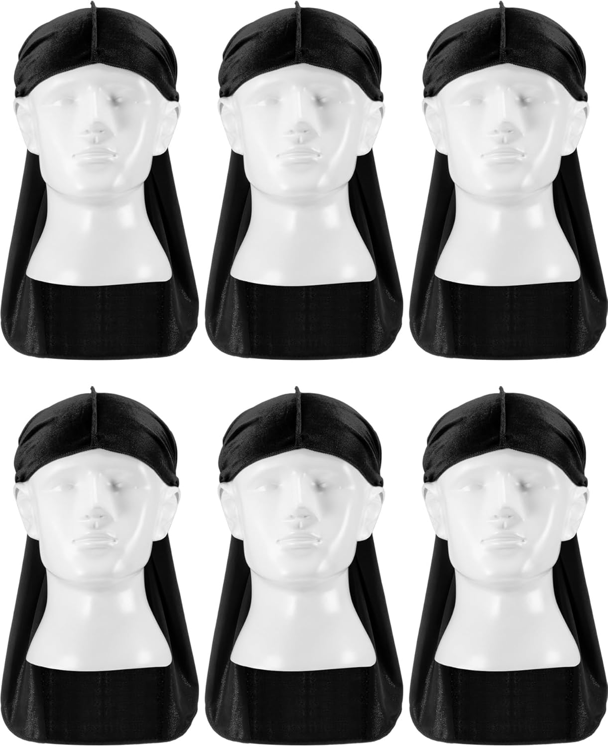 Tatuo 6 Pieces Velvet Durag for Men Stretchable Luxury Wave Cap with Long Tail and Wide Straps for Men Women (Black)