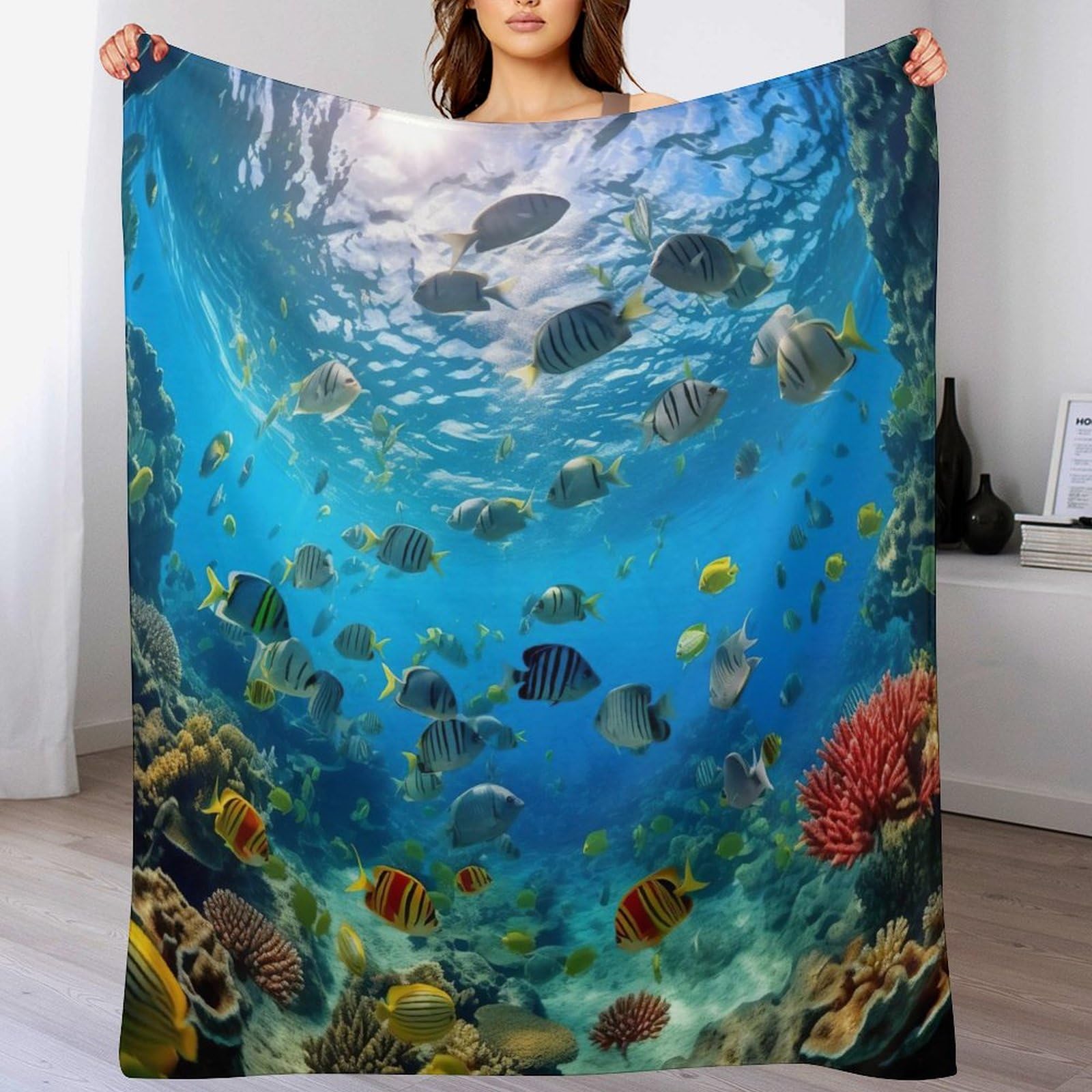 Couverture polaire haut de gamme en flanelle épaisse motif poisson 150x200cm