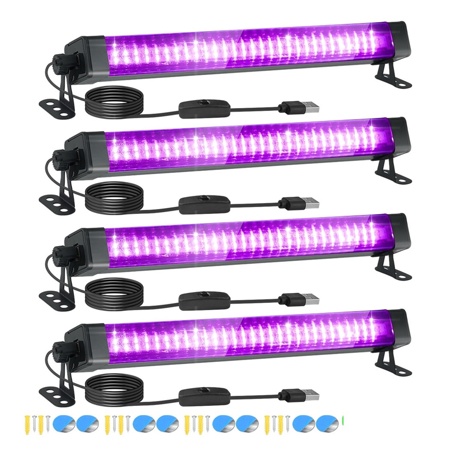 Lámpara de curado UV Tubo de luz Negra LED 60 Luces - con Interruptor, rotación 360 ​​Grados, lámpara UV for Fiestas Fluorescentes, Arte Corporal, Halloween y Navidad(60LEDs-4P)