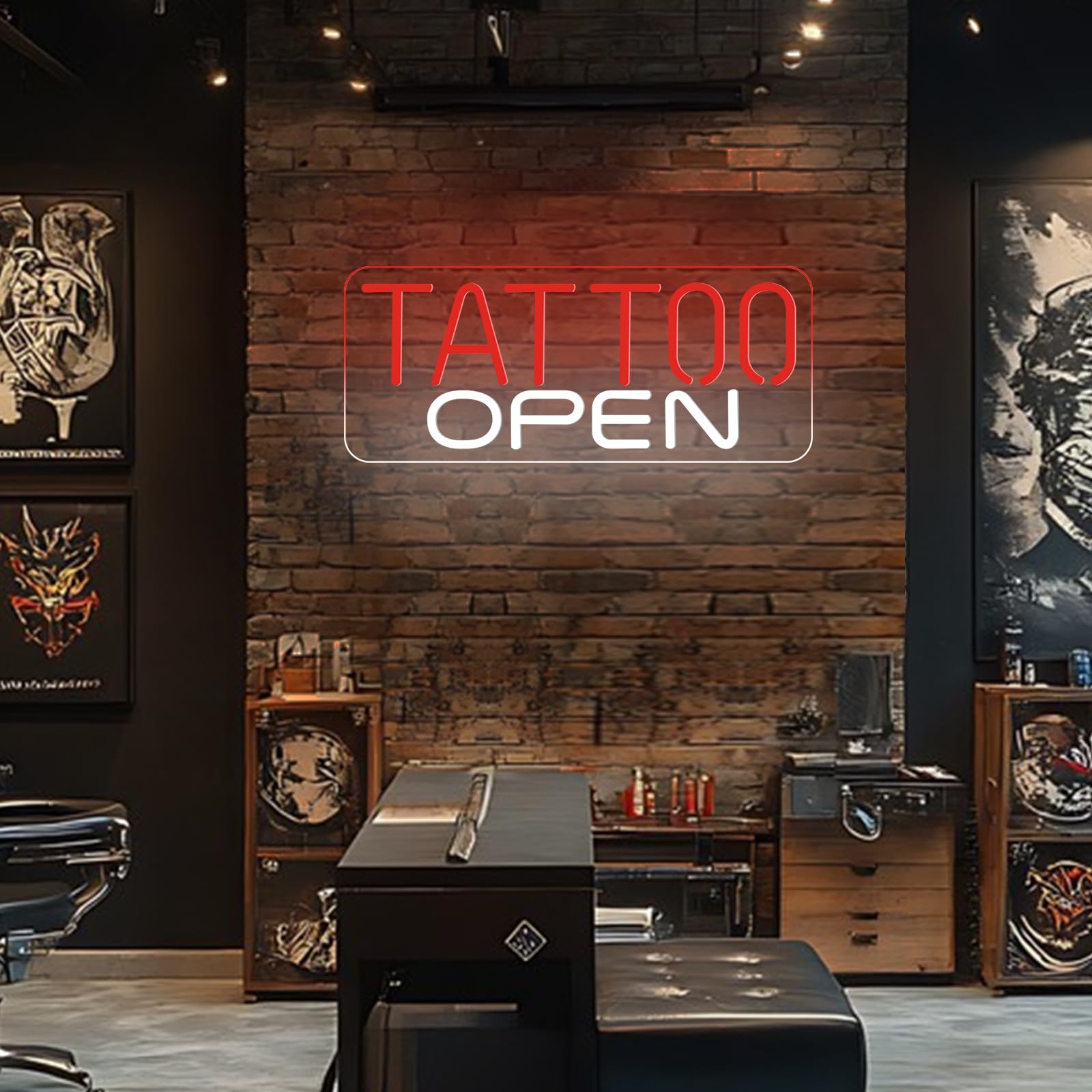 TATTOO OPEN Cartel de neón para decoración de pared, luz LED de neón regulable para salones de tatuaje, llamativo letrero de neón para bares, pubs, hoteles, salas de hombres, salas de ocio y salas de