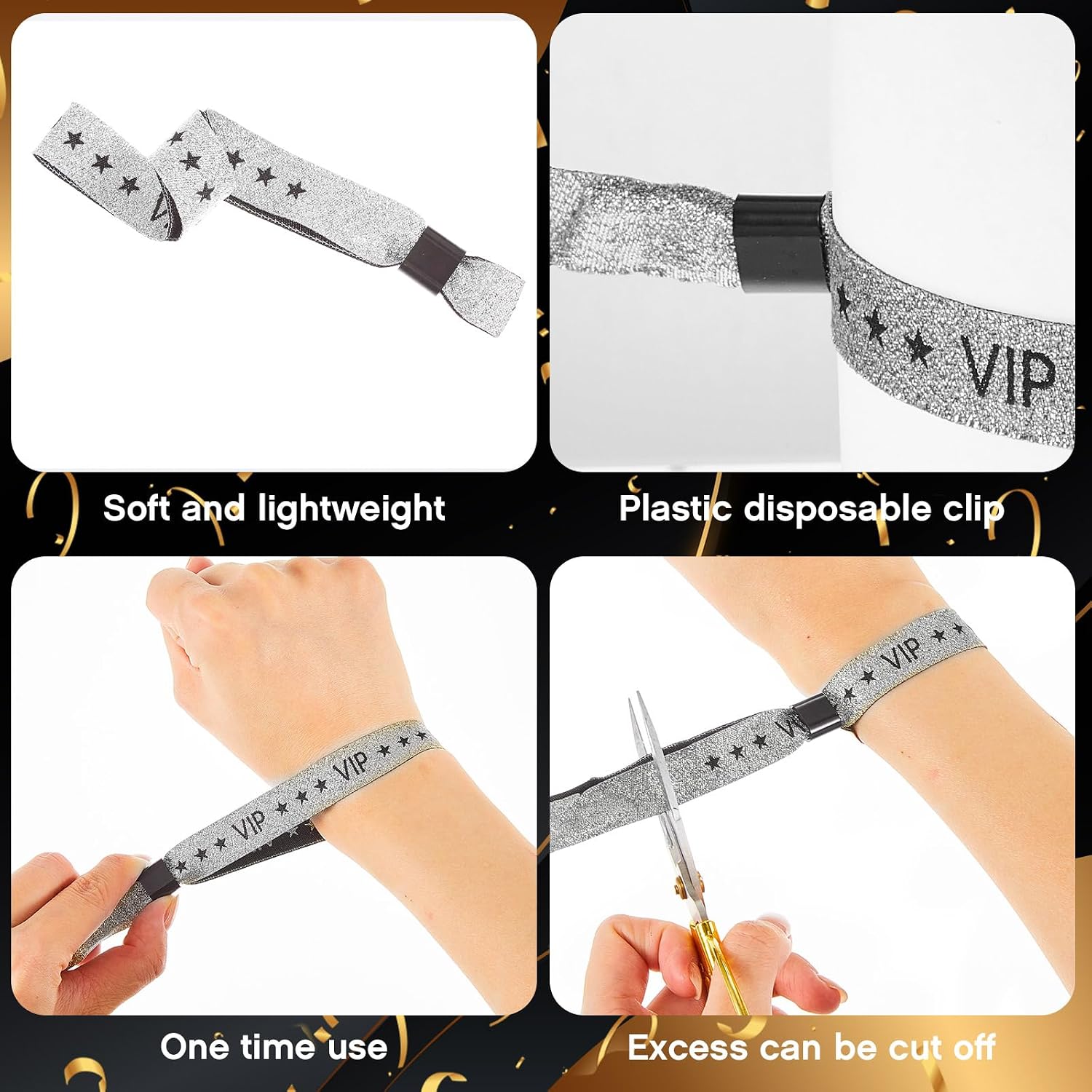 Tigeen 100 Pcs VIP Wristbands Cloth for Events Party VIP Bracelets for Wedding Concert Fair