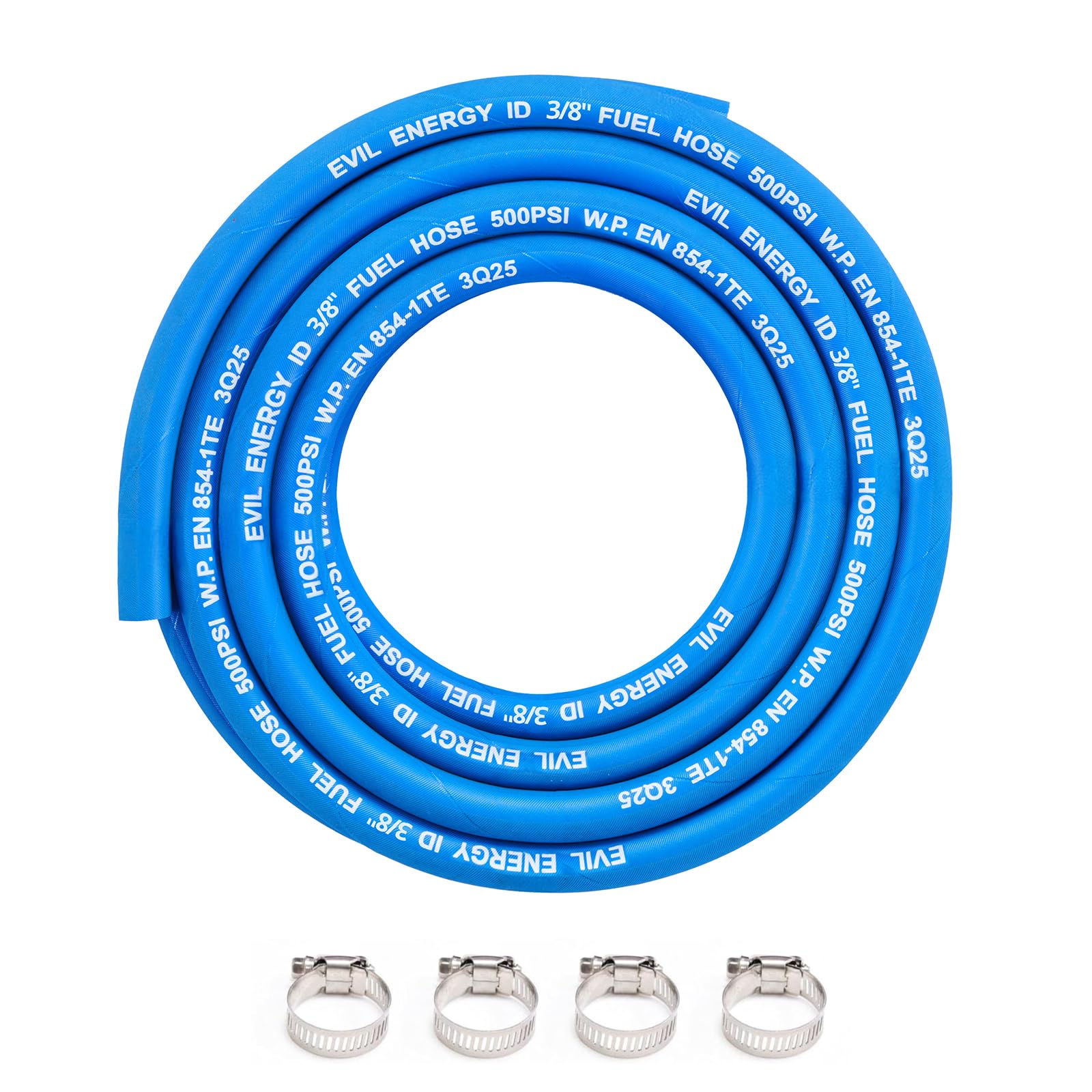 EVIL ENERGY 3/8" High Pressure Fuel Line Hose 15FT 500PSI E85 for Fuel Systems Engines NBR Rubber EN854-1TE Blue