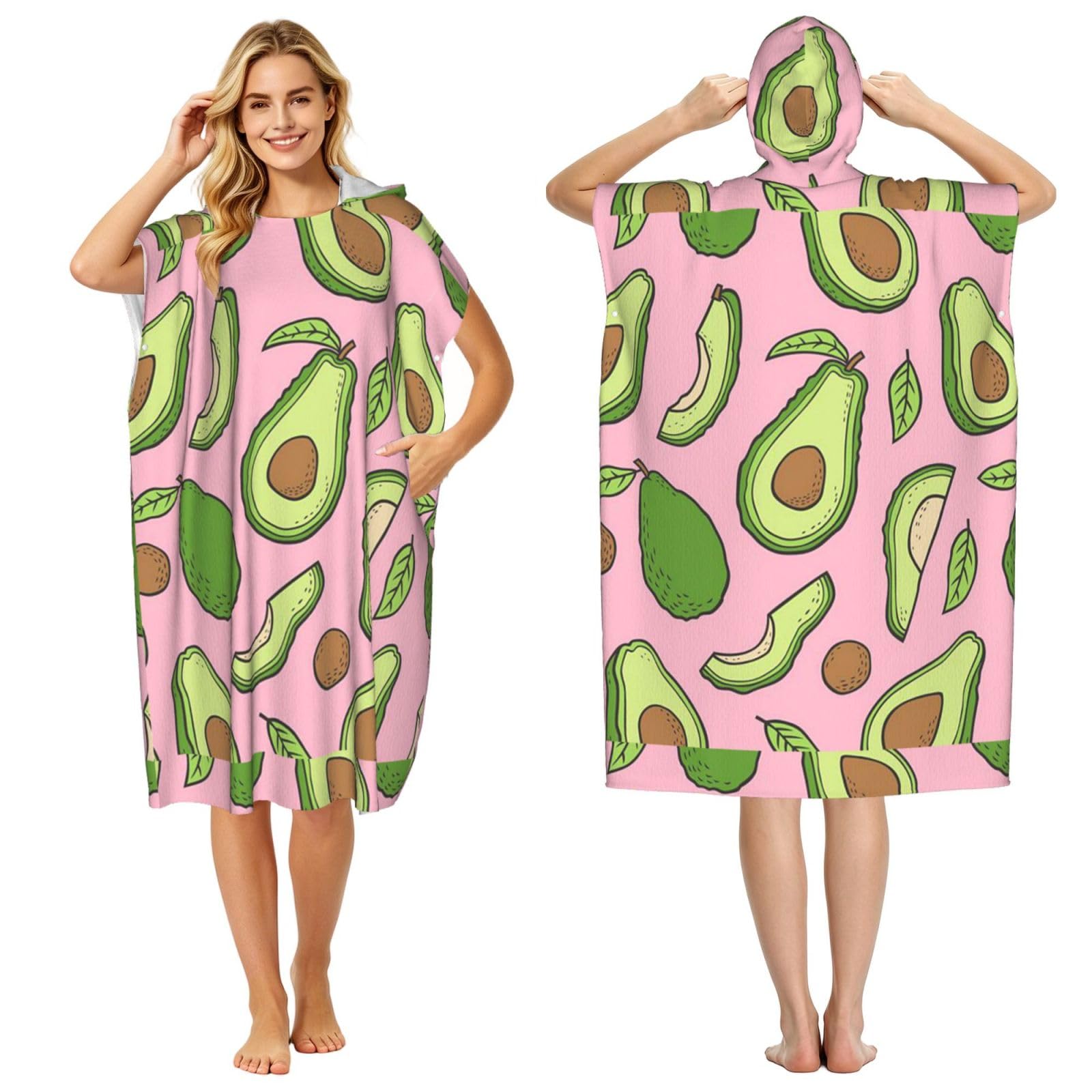 Poadnly Avocado Pattern, Adult Hooded Beach Towel 90 x 110 cm,Changing Bath Robe, Surf Poncho Towel For Women Men