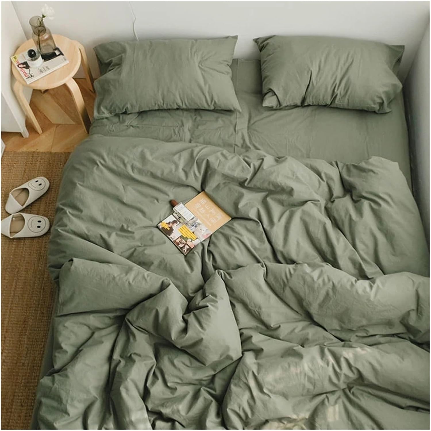 Bed, Cotton Soft Duvet Cover Set Solid Color Bedding Set Cotton Soft Sheets