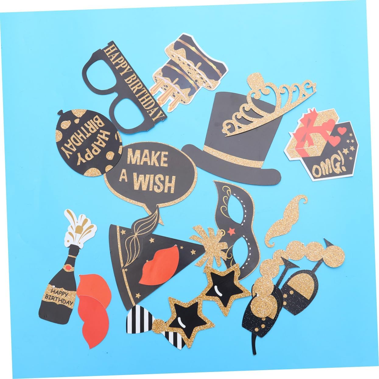 22pcs Glitter Paper Birthday Photo Frame Props Set for Birthday Party Creative Glasses Decorations for Photo Booth Fun for Family Friends Photography
