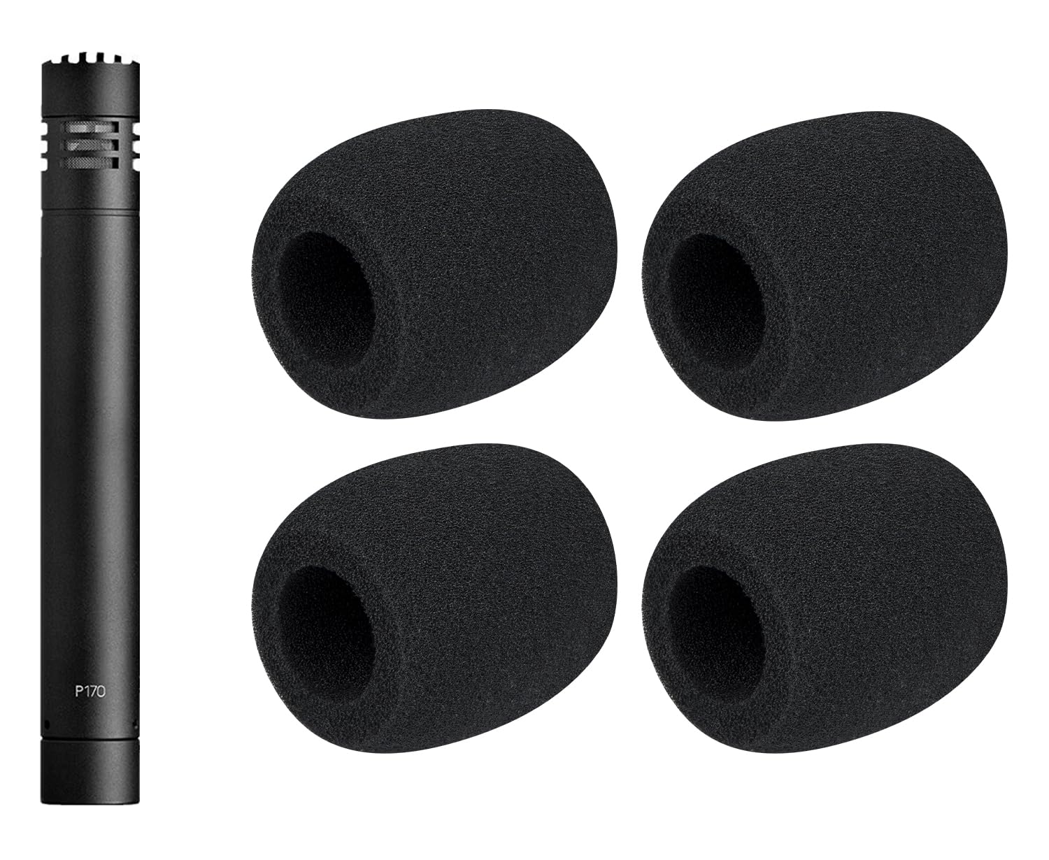SOULWIT 4Pcs Micrófonos Pop Filter para AKG P170 Pencil Condenser, Protectora Micrófono Espuma Mic Cubierta Parabrisas - Negro