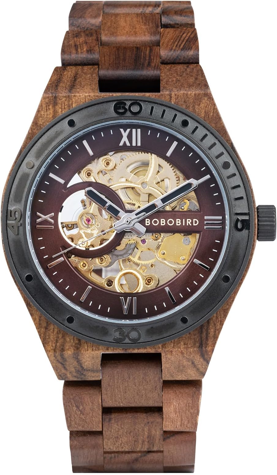 Mens Wood Watches Skeleton Mechanical Wooden Watch Lightweight Luxury Wristwatches with Natural Wood Band of Limited Edition Collection for Men