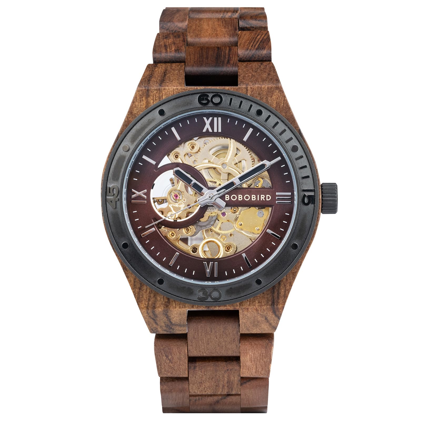 BOBO BIRD Mens Wood Watches Skeleton Mechanical Wooden Watch Lightweight Luxury Wristwatches with Natural Wood Band of Limited Edition Collection for Men (red)
