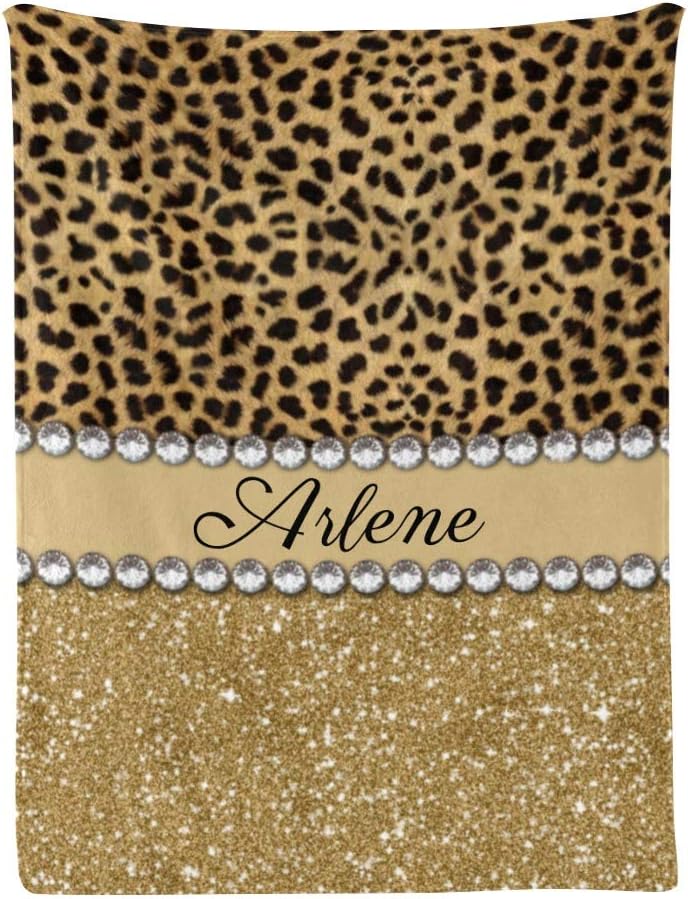 Leopard Print Monogram Personalized Receiving Baby Blankets for Girls Boys Kids with Name,Customized Swaddle Blankets Gift for Newborn Crib Infants 30x40 Inches