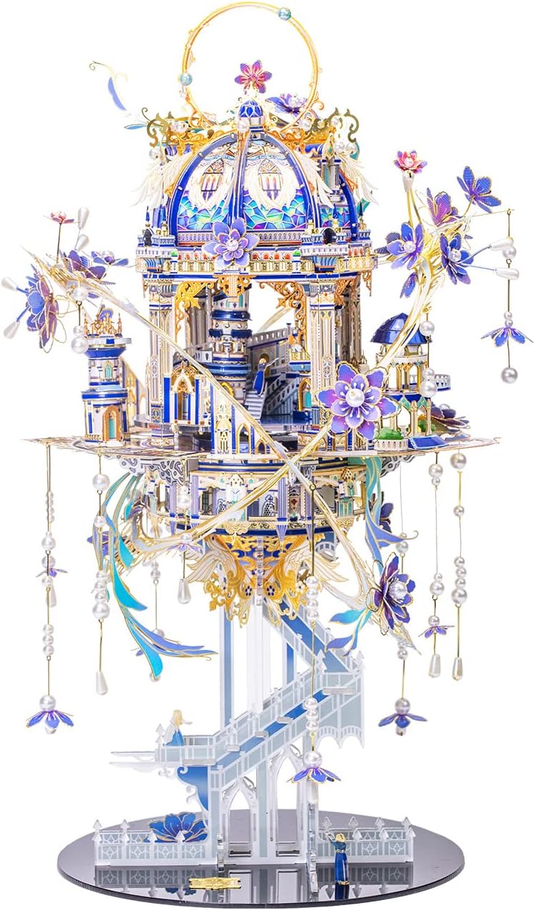 MU 3D Metal Puzzle for Adult Romeo and Juliet with Lighting Musix Box Set, Elf Palace Model Kits Miniature Building, Role-Playing Brain Teaser Love Gift Home Decor, 331pcs