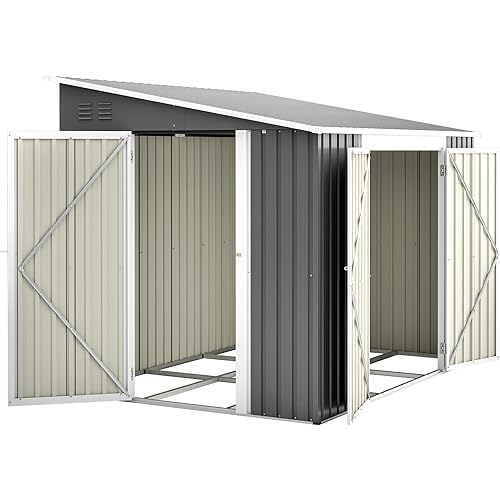 6x8FT Lean to Shed Metal Outdoor Storage Sheds with Floor Frame,Large Tool&Lawn Mower Shed with Two Lockable Doors for Garden Backyard Patio Storage,Outside Waterproof Storage Shed