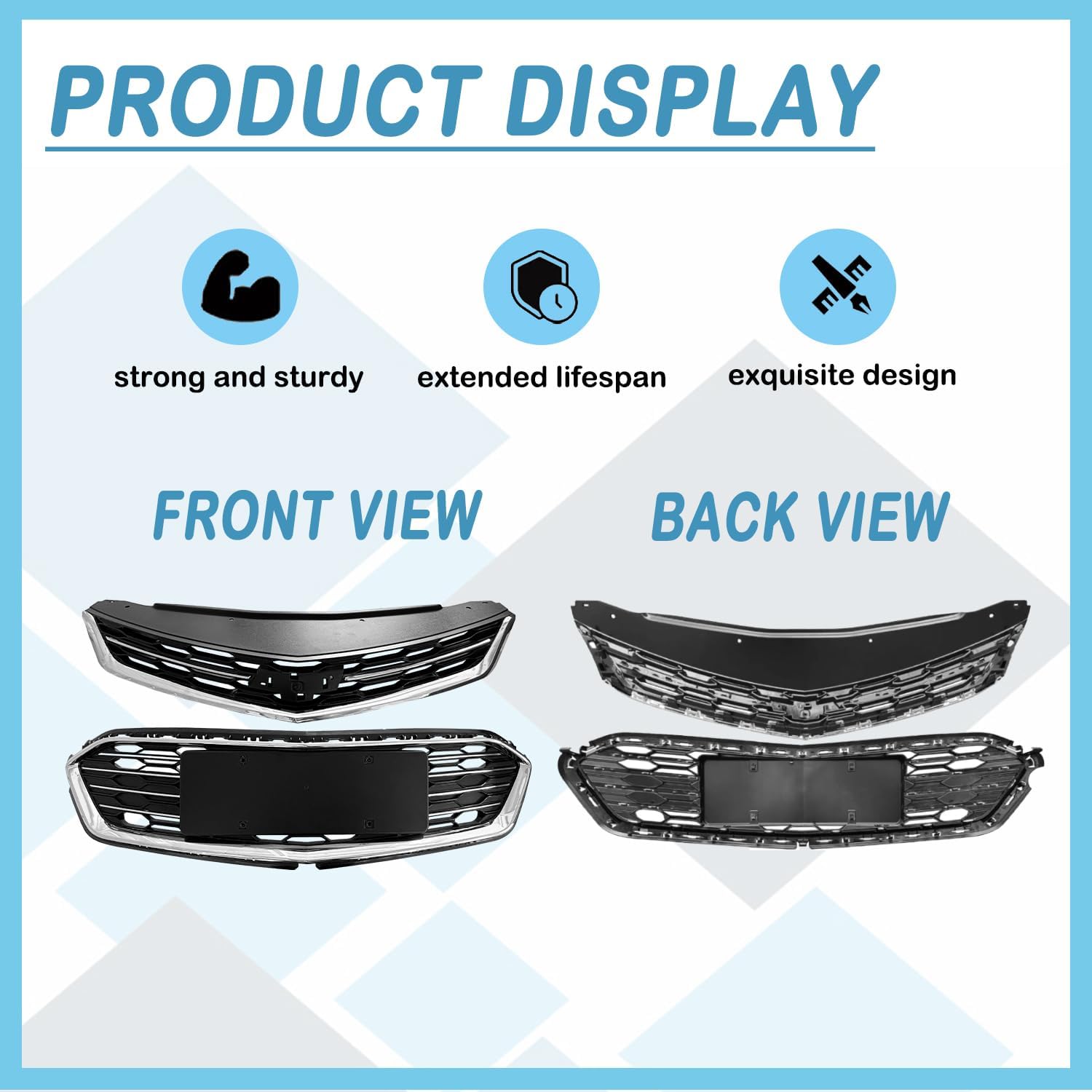 Front Bumper Upper Lower Grill for Chevy Cruze 2016-2018 Front Honeycomb Mesh Grill