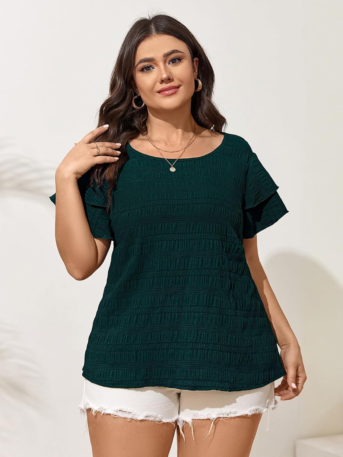 SCOMCHIC Womens Plus Size Textured Tops Summer Ruffle Short Sleeve Casual T Shirts Crewneck Loose Fit Tee Blouse Shirts - Image 5