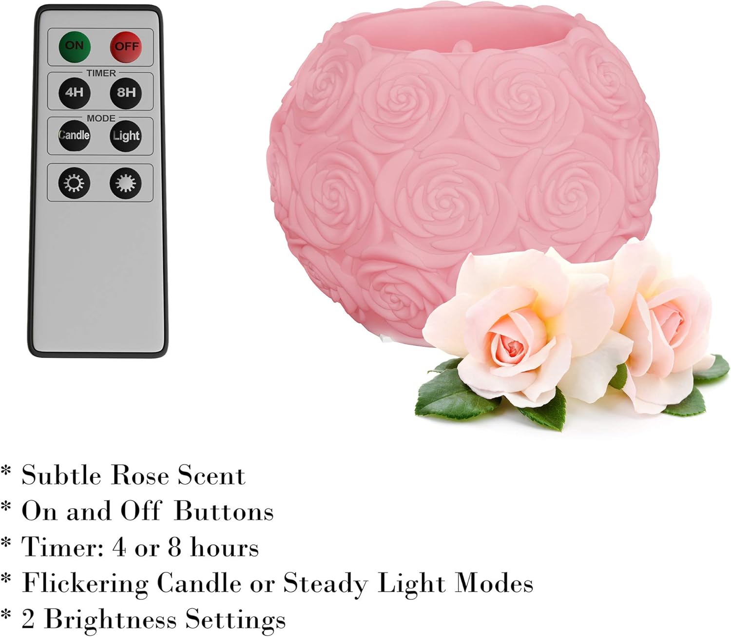 Lavish Home LED Candle with Remote Control-Rose Ball Design Scented Wax, Realistic Flickering or Steady Flameless Sphere Light-Ambient Home Décor, (L) 4.7”x (W) 4.7”x (H) 3.7”, Pink