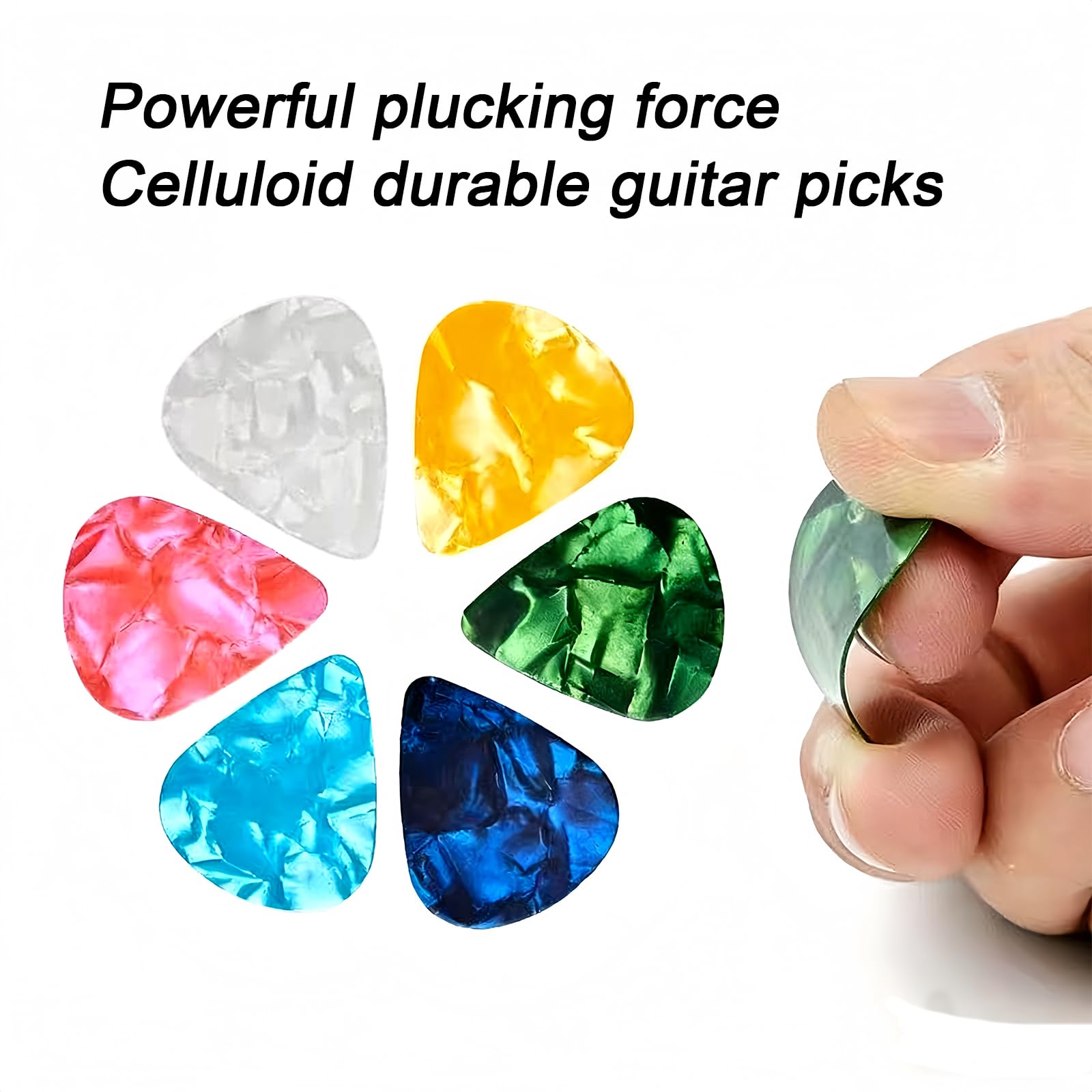 Paquete de 21 púas de guitarra con caja organizadora y collar de púa de aleación de zinc, 0.46 0.71 0.96 mm, púas de celuloide para guitarras acústicas eléctricas, bajo, ukelelele, regalo de guitarra