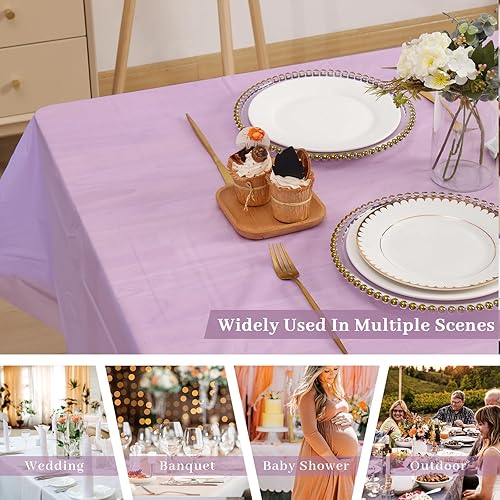Miniatura 6 de Fixwal Paquete de 3 manteles de plástico desechables color lavanda, de 54 x 108 pulgadas, manteles rectangulares de plástico de alta calidad para