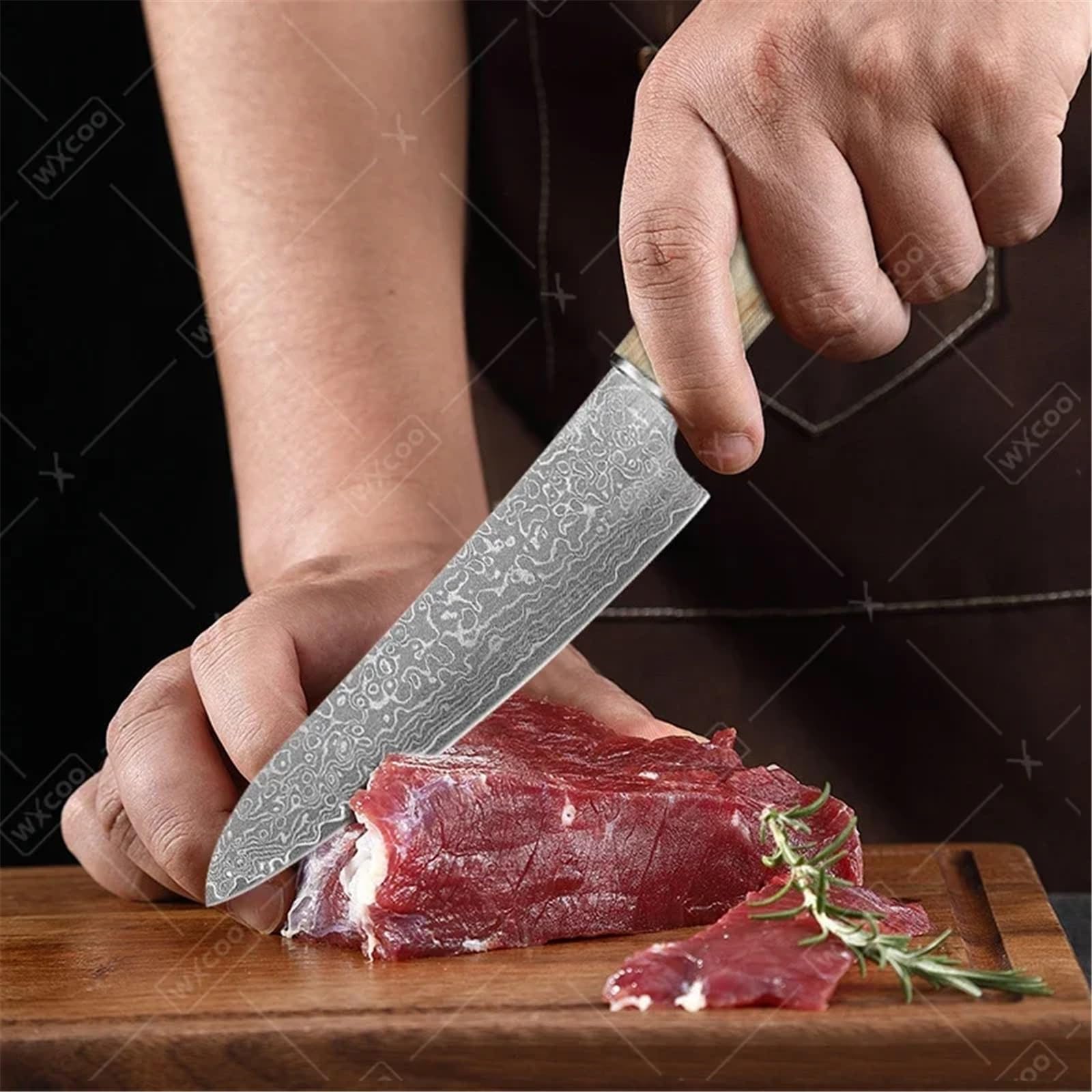 Set di coltelli da cucina ad alto tenore di carbonio, coltelli da chef giapponesi forgiati, coltello da disosso in acciaio di Damasco, mannaia affilata, pelapatate(1PC-A)