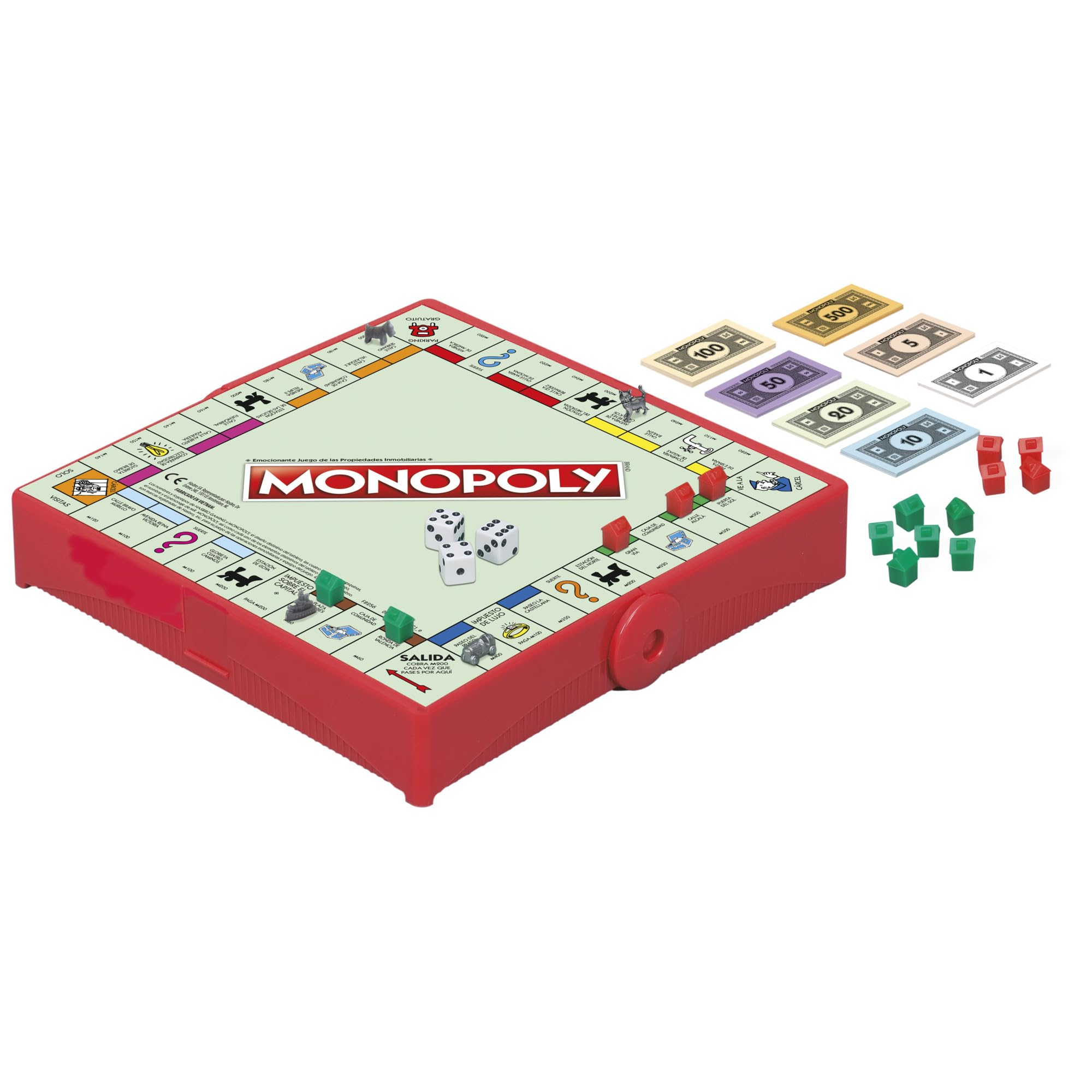 Hasbro Gaming Monopoly Grab and Go, Juegos de Mesa Portatiles, 2 a 4 Jugadores, a Partir de 8 Años, Habilidad y Estrategia, Regalo de Cumpleaños