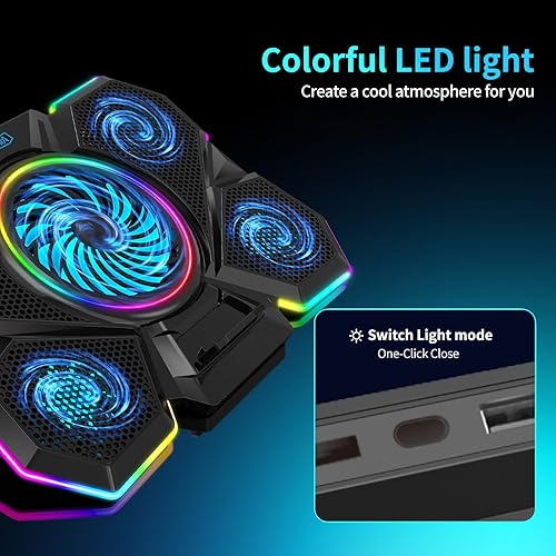 Miniatura 4 de Almohadilla de enfriamiento para laptop, enfriador de laptop para juegos con 5 ventiladores silenciosos y luces LED (cierre de un clic), almohadilla