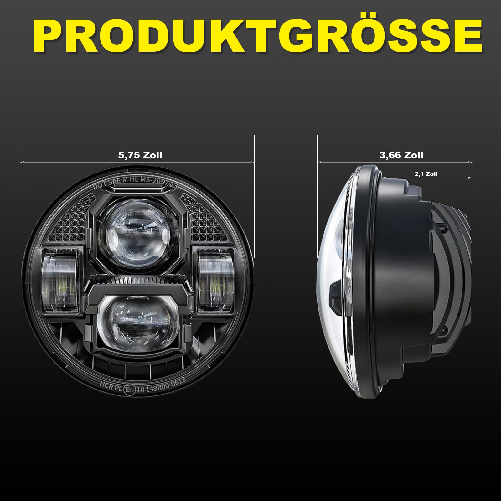 5,75 zoll Led Motorrad Scheinwerfer e-geprüft für Harley Davidson Dyna Street Bob Super Wide Glide Low Rider Night Rod Train Sportster Iron 883 Indian Scout Triumph