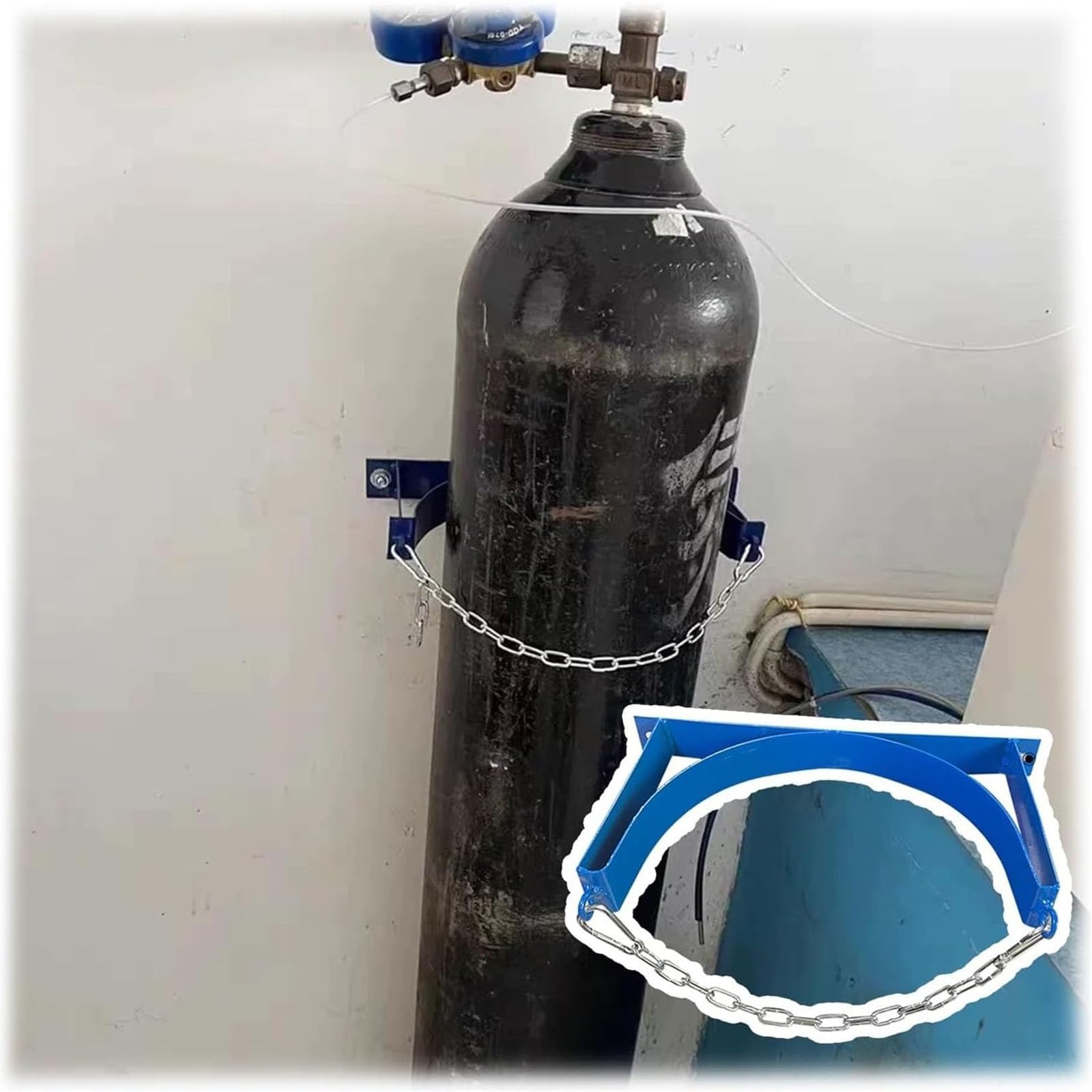 Generisch Wysoki wózek na butle gazowe ze stali na kółkach, wózek na kółkach z aluminium, do użytku wewnątrz i na zewnątrz, uchwyt ścienny do butli z propanem, azotem i tlenem – bezpieczny