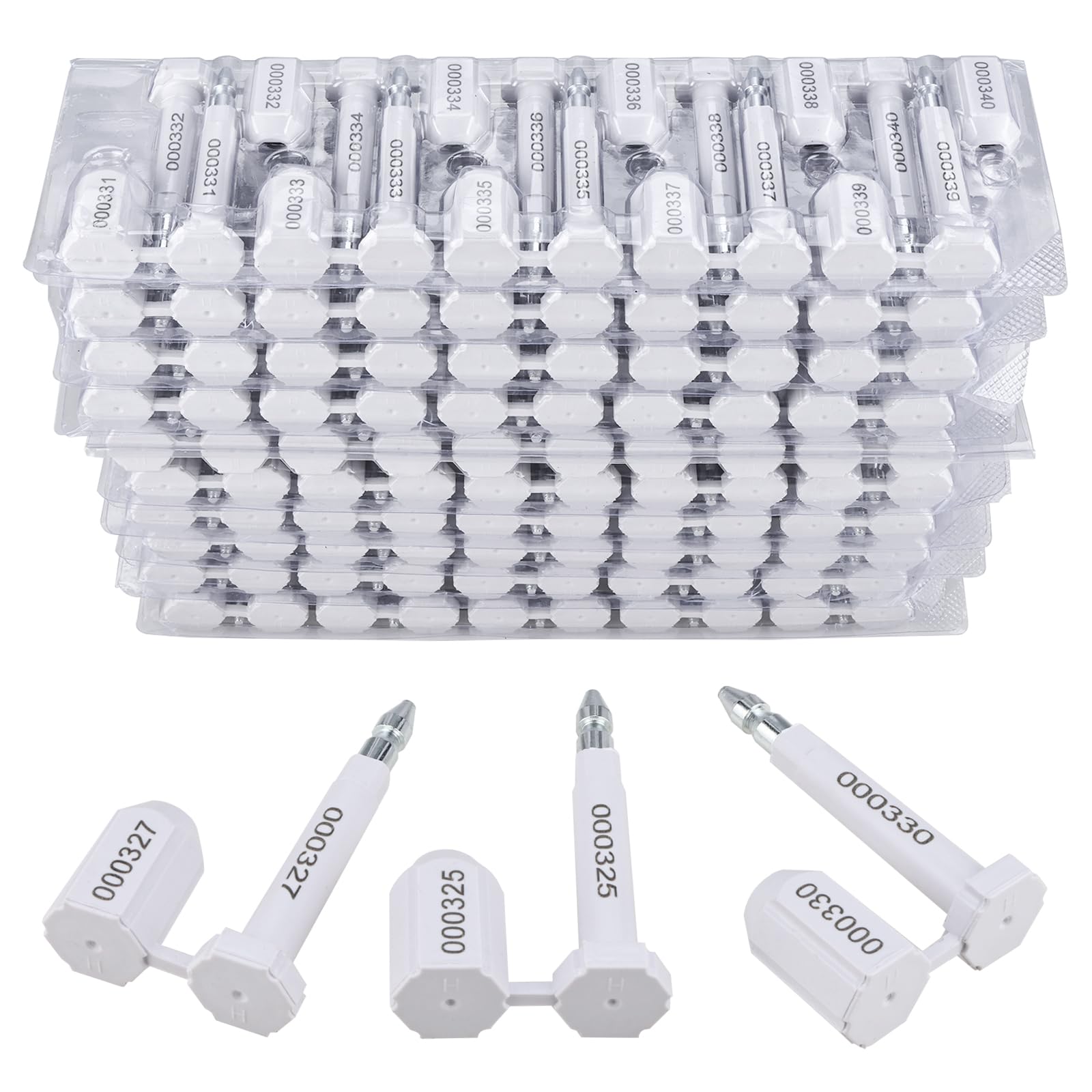 NovelBee 100pcs Bolt Seal Shipping Seal with Print Progressive Numbering for Cargo Containers and Truck Trailers, Cargo Container Seals (White)