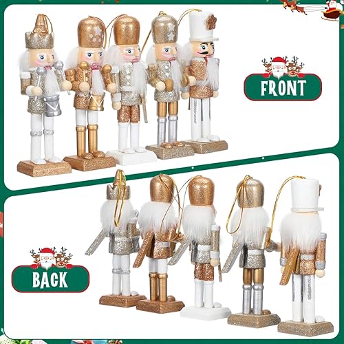 Miniatura 4 de Amosfun 5 adornos de cascanueces de Navidad, decoración de muñeca de madera de Navidad, colgante de muñeca de cascanueces de Navidad, adorno