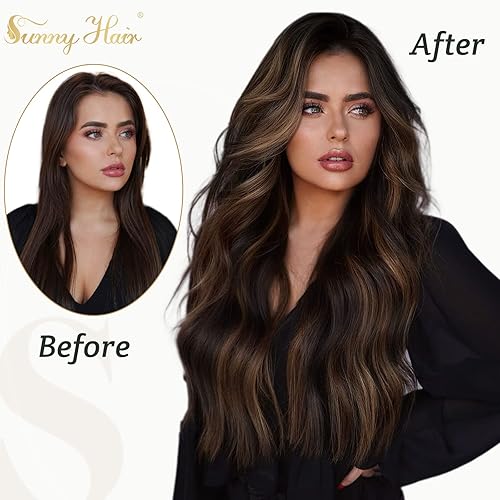 Miniatura 2 de 2 paquetes extensiones de cabello de alambre invisible y extensiones de cabello con clip, balayage, marrón oscuro con marrón medio, 2.82 oz+2.82 oz,
