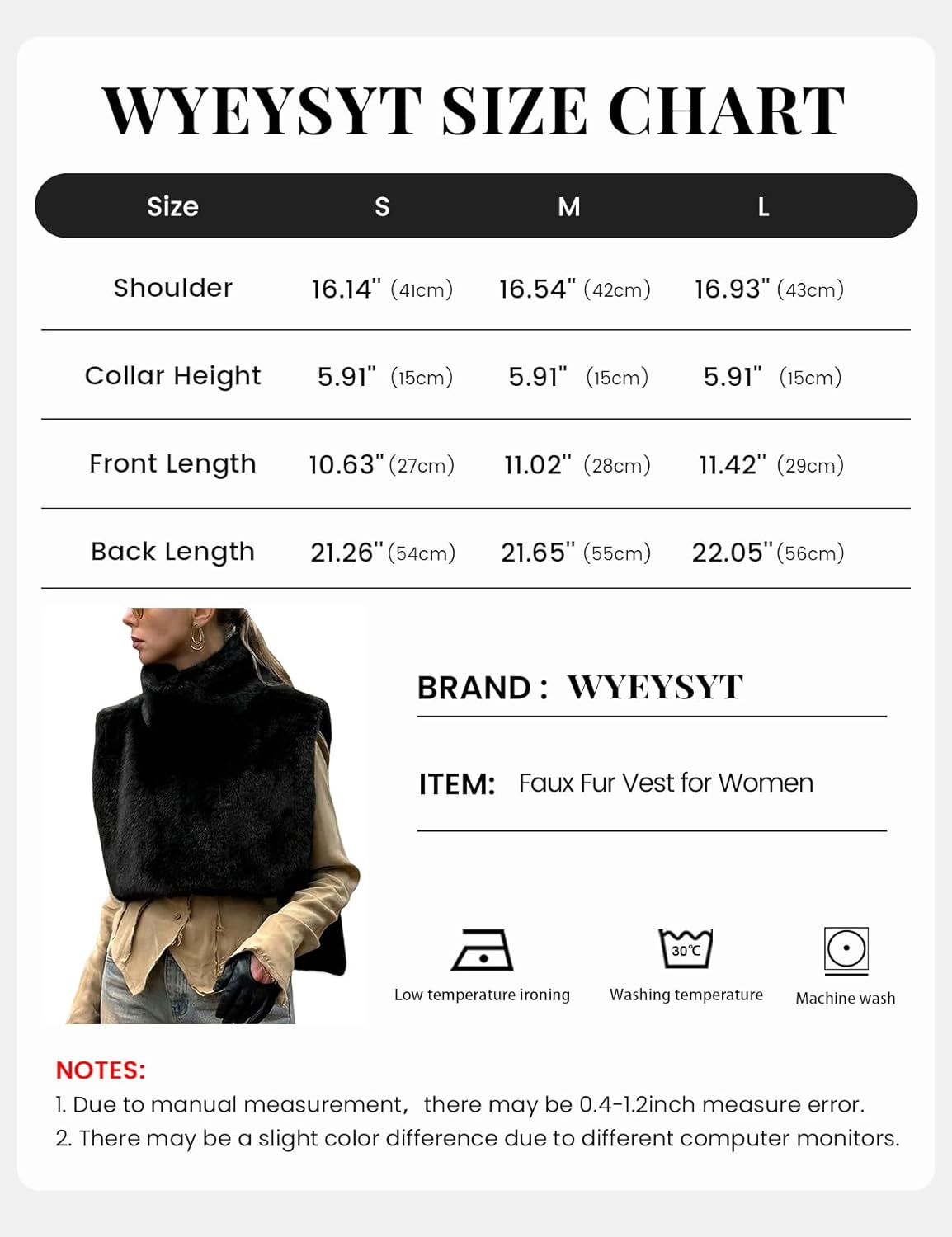 Wyeysyt Women Faux Fur Vest Fluffy Mock Neck Plush Pullover Shawl Winter Cropped Waistcoat - Image 7