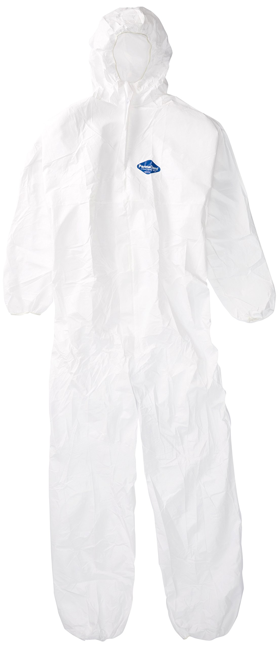 Liberty Glove & Safety 18127L PermaGard Micro-Porous Film Over SpunBonded Polypropylene Zipper Front Coverall with Hood and Elastic Ankles, Large (Case of 25)