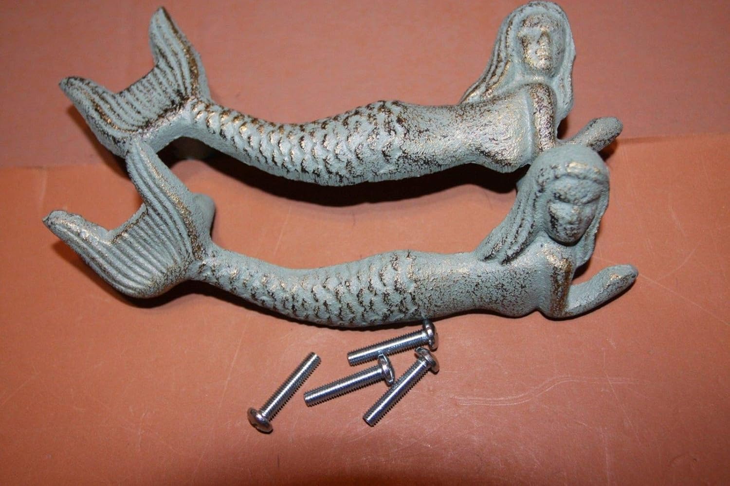 Set of 8, Mermaid Drawer Pulls Solid Cast Iron Bronze-Look, 4 3/8 inch Center - 7 inch Long, HW-54